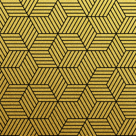 Geometric gold glittering seamless pattern on black background.のイラスト素材