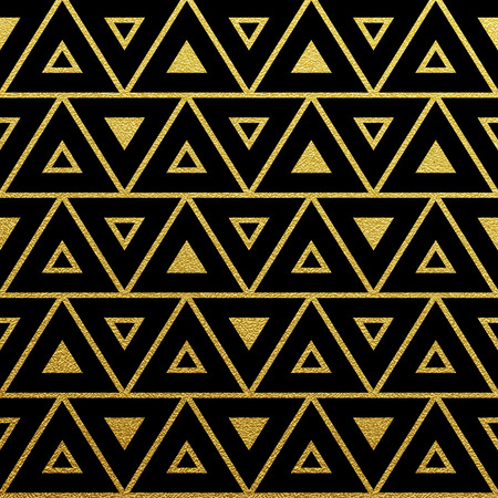 Geometric gold glittering seamless pattern on black background.のイラスト素材