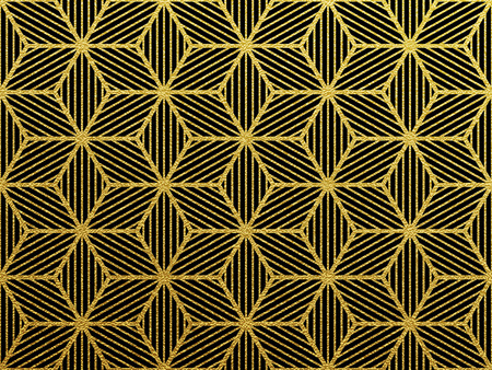 Geometric gold glittering seamless pattern on black background.のイラスト素材