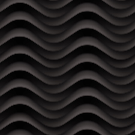 Vector black wave texture. Seamless background. Dark black seamless texture for Interior wall decoration. 3D Vector interior wall panel pattern. Modern wavy black design wall.のイラスト素材