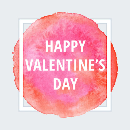Happy Valentines day card on red watercolor smear with frame border. Love design concept.のイラスト素材