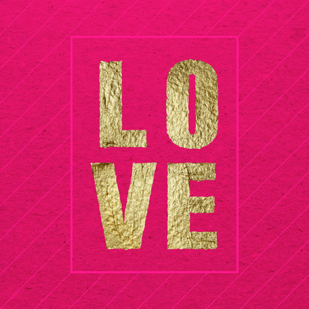 Love greeting card for Valentines day. Gold paint on pink-red backgroundのイラスト素材