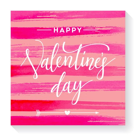 Valentines day lettering on pink and red watercolor stripes background for greeting card.のイラスト素材