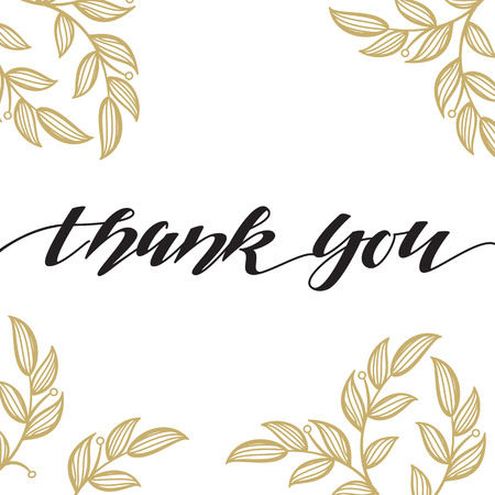 Thank You vector hand written calligraphic lettering on white background with floral pattern.のイラスト素材