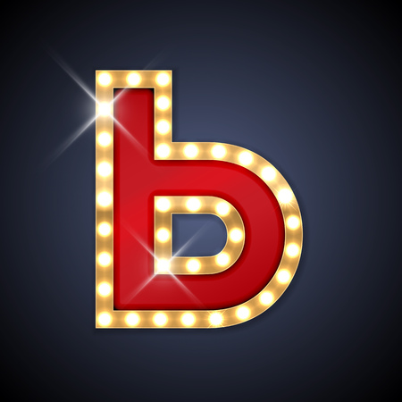 Vector illustration of realistic retro signboard cyrillic letter The Soft Sign. Part of alphabet including special European letters and symbols.のイラスト素材
