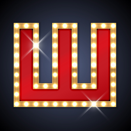 Vector illustration of realistic retro signboard cyrillic letter Sha. Part of alphabet including special European letters and symbols.のイラスト素材