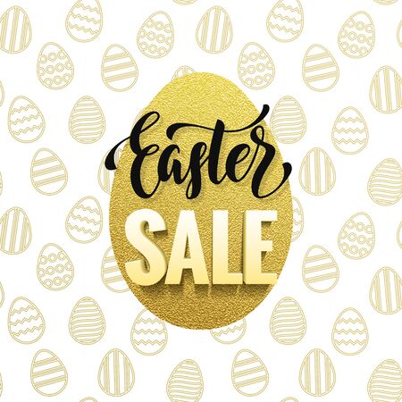 Easter poster gold egg with and seamless pattern background.のイラスト素材