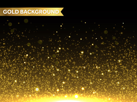 Vector gold glitter particles background effect  for luxury greeting rich card. Sparkling texture. Star dust sparks in explosion on black background.のイラスト素材