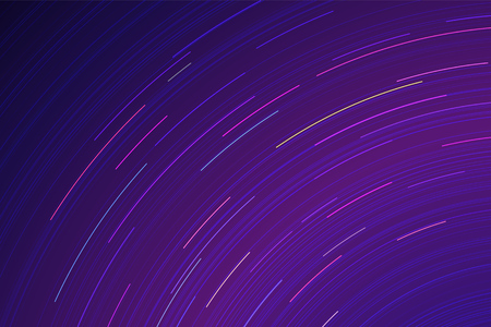 Vector star trails. Long exposure effect of night sky in motion. Space galaxy lights trace. Astrophotography wallpaper.のイラスト素材