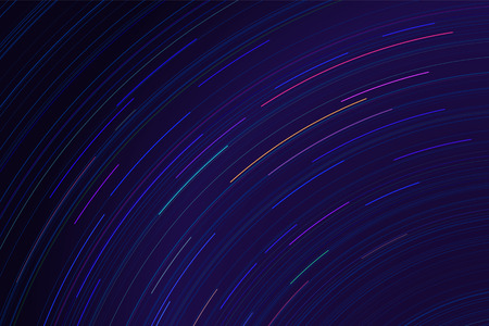 Vector star trails. Long exposure effect of night sky in motion. Space galaxy lights trace. Astrophotography wallpaper.のイラスト素材