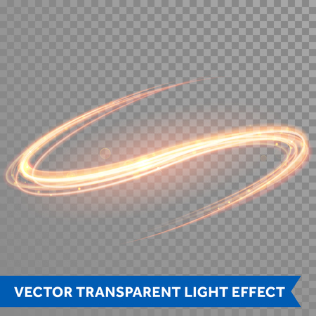 Vector magic glowing light swirl trail trace effect on transparent background. Bokeh glitter fire spark spiral wave line with flying sparkling flash lights.のイラスト素材
