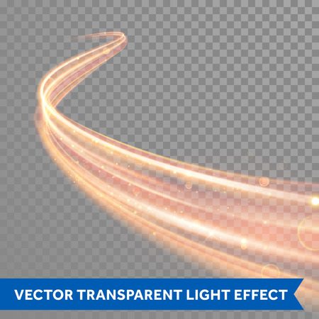 Vector magic glowing spark swirl trail trace effect on transparent background. Bokeh glitter fire spiral wave line with flying sparkling flash lights.のイラスト素材