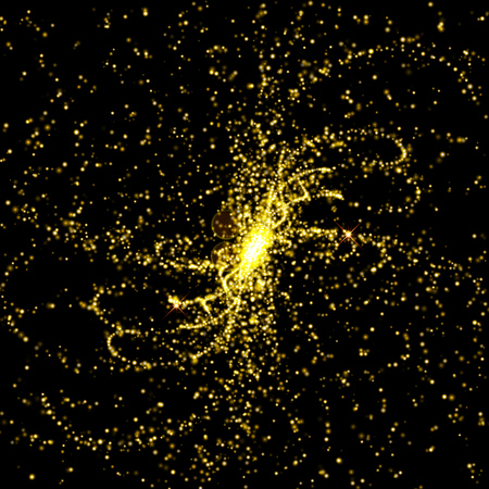 Vector gold glitter swirls abstract design. Particle cosmic explosion twirl. Vector galaxy illustrationのイラスト素材