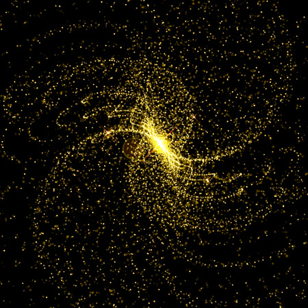 Vector gold glitter swirls abstract design. Particle cosmic explosion twirl. Vector galaxy illustrationのイラスト素材