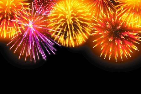 Glitter fireworks for festive sparkle design on balck backroundの写真素材