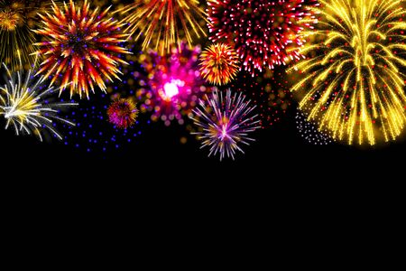 Glitter fireworks for festive sparkle design on balck backroundの写真素材