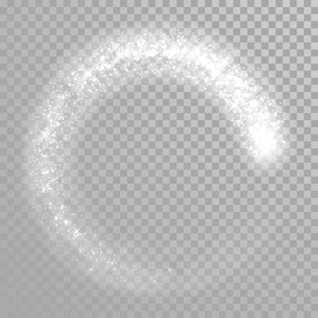 Vector sparkling light tail circle. Comet trail spaltter. Twirling lights tail. Transparent background.のイラスト素材
