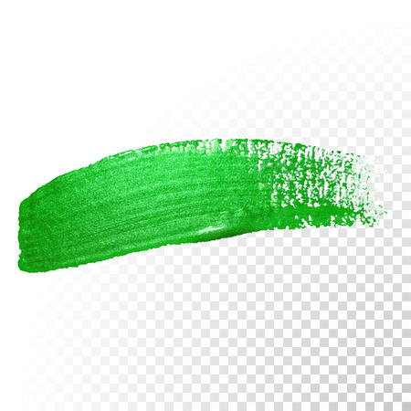 Vector green watercolor glitter brush stroke. Polish splash line trace. Abstract shape green oil paint smear dab on transparent background.のイラスト素材
