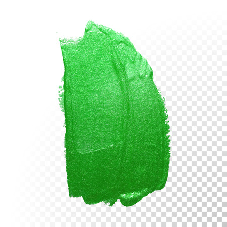 Vector green watercolor glitter brush stroke. Polish splash line trace. Abstract shape green oil paint smear dab on transparent background.のイラスト素材