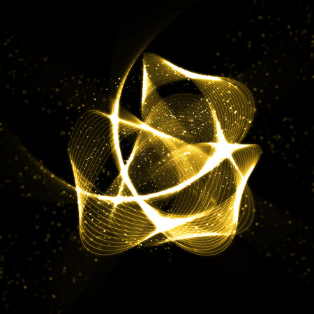 Abstract gold glittering wavy fractals. Golden glittering star dust abstract nebula in glowing spaceの写真素材