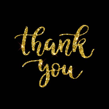 Thank You hand lettering vector golden calligraphy. Glitter gold lettering handmade greeting card text.のイラスト素材