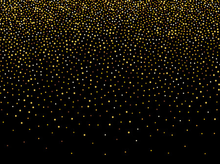 Gold glitter confetti frame for festive greeting card template. Vector holiday wallpaper with sparkles on black background.のイラスト素材