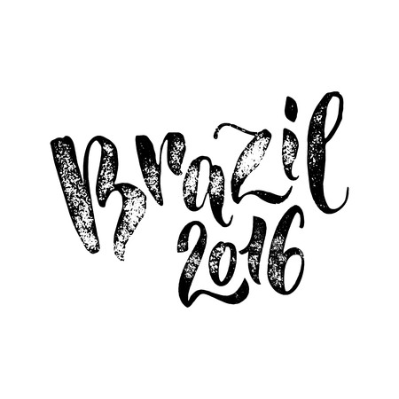 Brazil 2016. Hand drawn calligraphy lettering. Vector black text on white background.のイラスト素材