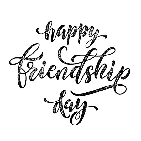 Happy Friendship Day classic lettering for friends greeting card. Hand drawn vector freehand calligraphy on white background.のイラスト素材