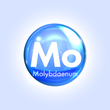 Molybdenum mineral blue icon. Vector 3D glossy drop pill capsule. Mineral and vitamin complex. Healthy life medical and dietary supplementのイラスト素材