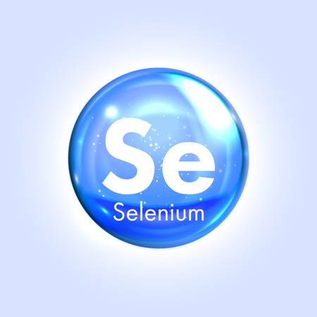 Selenium mineral blue icon. Vector 3D glossy drop pill capsule. Mineral and vitamin complex. Healthy life medical and dietary supplementのイラスト素材
