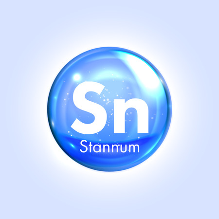 Stannum mineral blue icon. Vector 3D glossy drop pill capsule. Mineral and vitamin complex. Healthy life medical and dietary supplementのイラスト素材