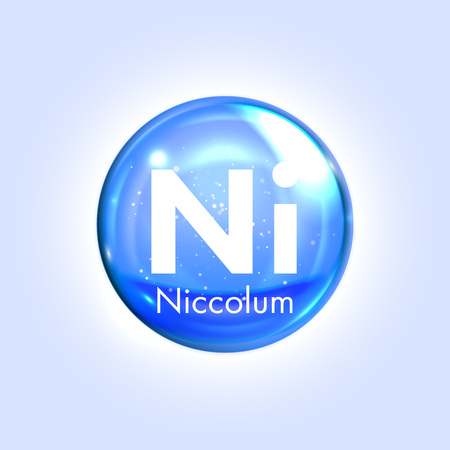 Niccolum mineral blue icon. Vector 3D glossy drop pill capsule. Mineral and vitamin complex. Healthy life medical and dietary supplementのイラスト素材