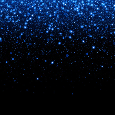 Vector neon blue glitter particles background effect for luxury greeting rich card. Sparkling snow flakes texture. Star dust sparks in explosion on black background.のイラスト素材