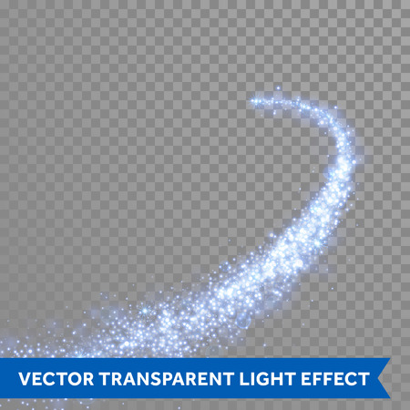 Blue magic light trail of glittering comet tail. Glowing glitter sparkles. Shining diamond spray isolated on transparent christmas backgroundのイラスト素材