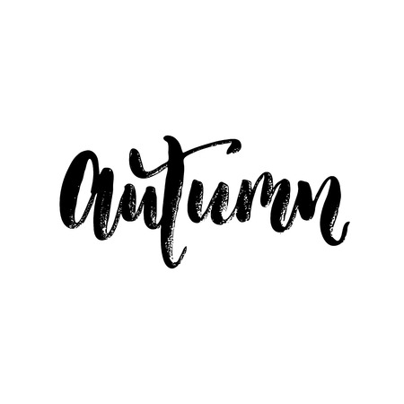 Autumn black lettering. Modern ink calligraphy. Hand drawn fall lettering card design. Autumn text illustrationのイラスト素材