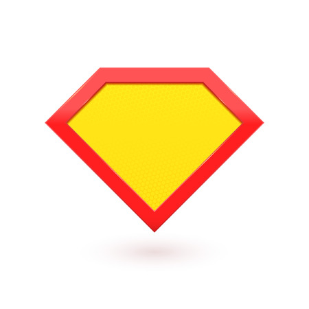 Super hero comic character emblem. Yellow with red shield icon. Vector diamond symbol shape superhero icon labelのイラスト素材