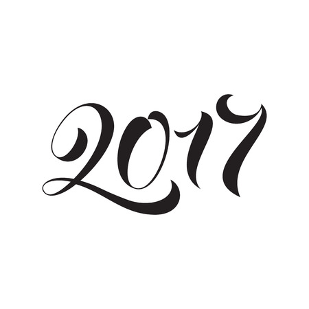 Happy New Year 2017 lettering holiday greeting card. Vector hand drawn festive text New Year for banner, poster, invitation background. International ano nuevo, joyeux noel, neues jahr greetingのイラスト素材