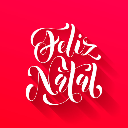 Feliz Natal greeting for Portuguese, Brazilian Ano Novo, Merry Christmas, Xmas, New Year holiday card. Vector hand drawn festive text for banner, poster, invitation backgroundのイラスト素材