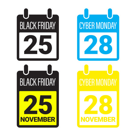 Black Friday Sale, Cyber Monday promo banner, poster. Vector online shop electronic product appliances. Discount percent, price cut off promo gift card on 25, 28 November 2017 calendarのイラスト素材