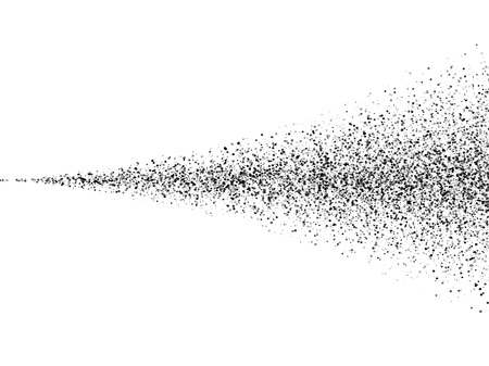 Vector black soil spray dust particles texture. Black dirty ink spread tail trace. Sprayerのイラスト素材