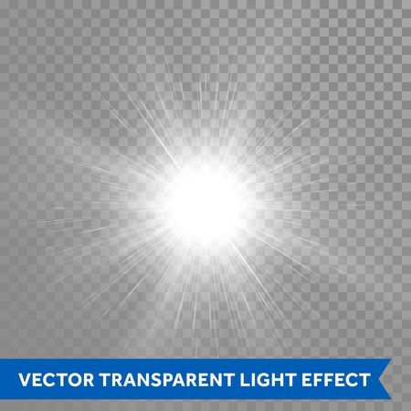 Vector glowing sun light effects. Star sun flash explosion. Ray glow light with lens flareのイラスト素材