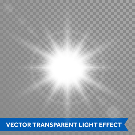 Sunlight on transparent vector background. Glowing sun light effects. Star sun flash explosion. Ray glow light with lens flareのイラスト素材