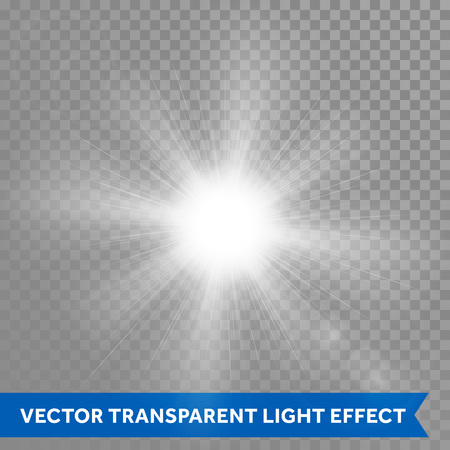 Vector glowing sun light effects. Star sun flash explosion. Ray glow light with lens flare and haloのイラスト素材