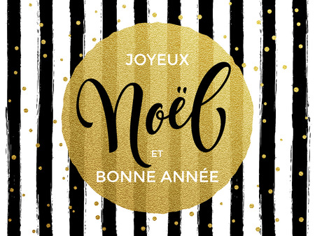 Joyeux Noel French Merry Christmas and Bonne Annee Happy New Year gold glitter text for greeting card.のイラスト素材