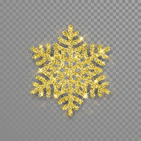 Sparkling snowflake sprayed with gold glitter on transparent background.のイラスト素材