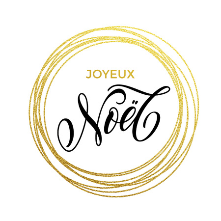 Joyeux Noel French Merry Christmas gold greeting card.のイラスト素材