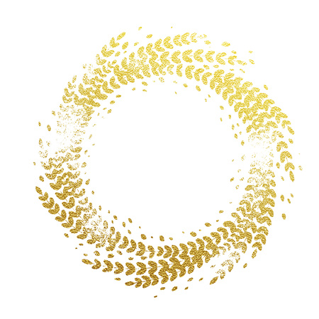 Golden ornament decoration of Christmas. Glittering gold foil floral wreath imprint of leaf laurel garland. Decorative symbol for New Year and Christmas holiday background designのイラスト素材