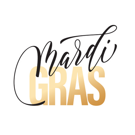Gold text for Mardi Gras carnival calligraphy lettering. Fat or Shrove Tuesday in New Orleans celebration text. Sydney Mardi Gras or Australian traditional pride parade masquerade or partyのイラスト素材