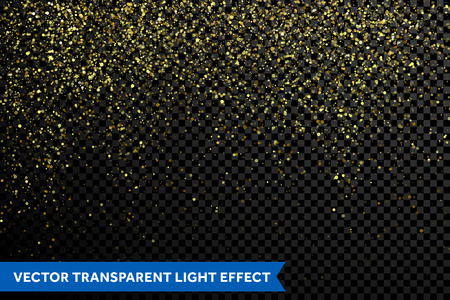 Vector gold glitter particles background effect for luxury greeting card. Sparkling texture. Star dust sparks magic explosion light on transparent background. Shimmering glow glittering effectのイラスト素材