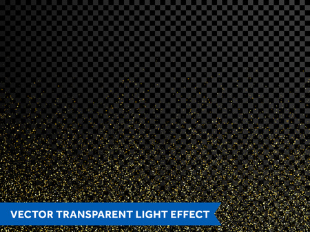 Shimmering glow glittering vector gold glitter particles effect for luxury greeting card. Sparkling texture of star dust light sparks magic glitter spray on transparent backgroundのイラスト素材